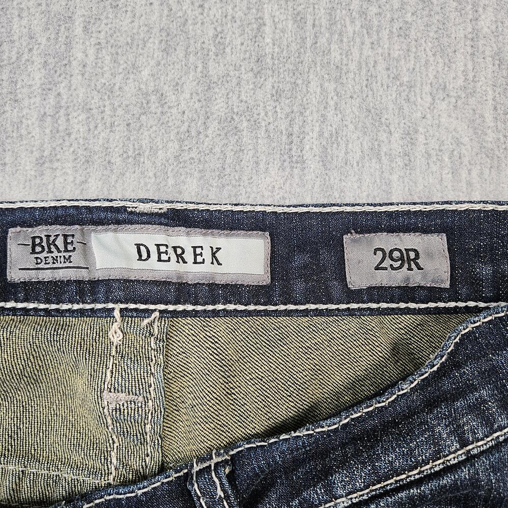 BKE Jeans Men 29R (29x33) Blue Derek Stretch Bootcut Dark Wash Faded Whisker - Picture 5 of 15